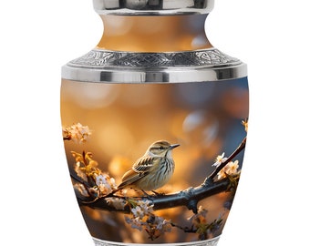 Personalized Nature-Inspired Cremation Urns for Human Ashes Adult Female Mom Dull Orange Serenity Bird Memorial Urns Upto 1-200 Cubic Inches