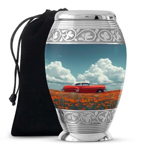 Urnas de cremación para adultos, personalizadas, de estilo clásico, para cenizas humanas, con bolsa de terciopelo de hasta 200 pulgadas cúbicas, conmemorativas rojas y azules con flores.