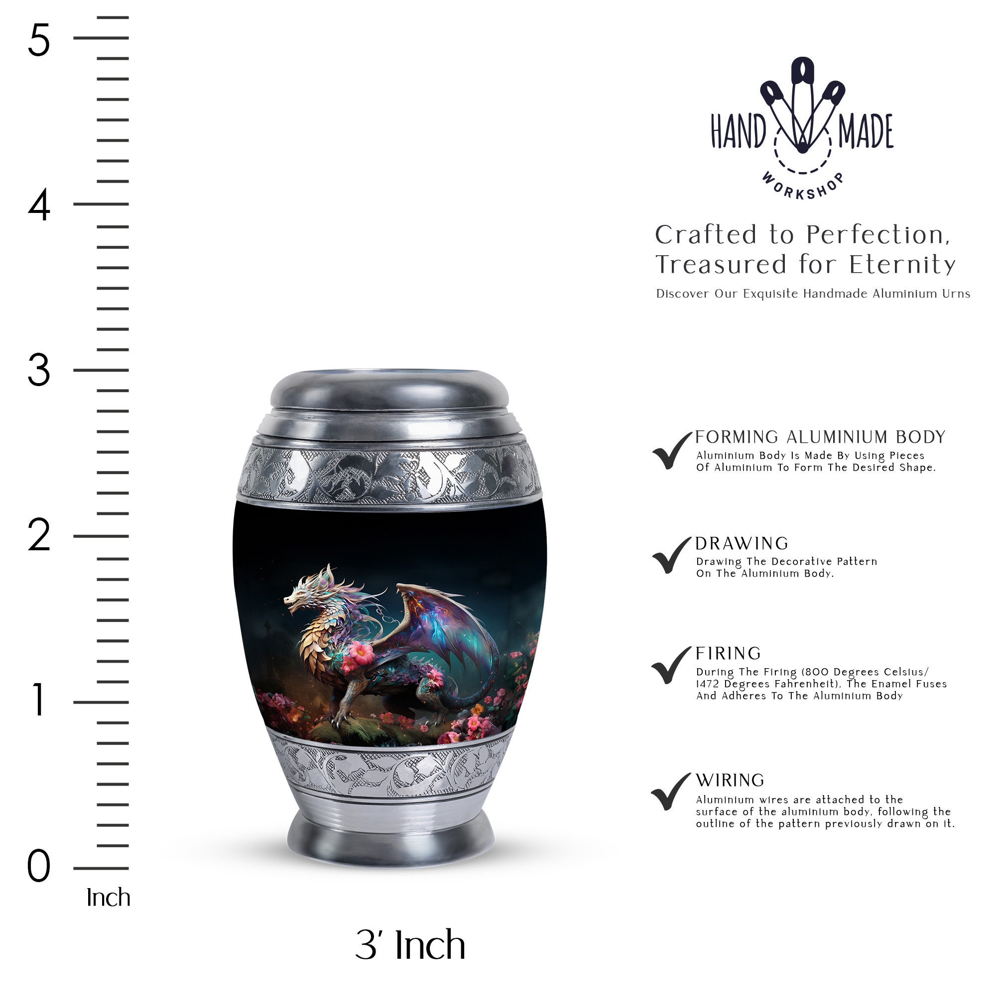 Enchanted Dragon and Cherry Blossom Cremation Urn up to 200 Cubic