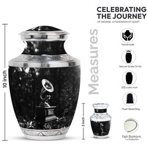 Vintage Black and Silver Cremation Urn - Beautiful Gramophone-Themed Memorial Keepsake Upto 200 Cubic Inches Classic Black Silver Urn