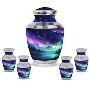 Aurora Borealis Cremation Urn Northern Lights Memorial Urn For Ashes For Women Small Upto 200 Cubic Inches Majestic Aurora Funeral Urn