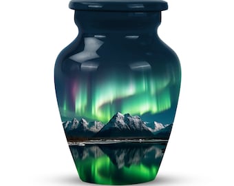 Personalized Aurora Borealis Dark Cremation Urn Nature Scene Funeral Urn for Human Ashes 1-200 Cubic Inches Ideal for Both Adult Male Female