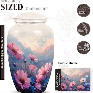 Floral Pink Flower Cremation Urn for Human Ashes Upto 200 Cubic Inches Memorial Funeral Urn for Women Cremation Urns for Men, Ash Urn,