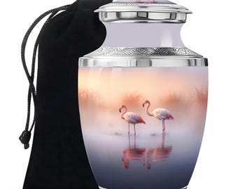 Handmade Flamingo Lake Cremation Urns For Adult Male Dad Upto 200 Cubic Inches Large Decorative Burial Urns For Human Ashes Men And Women