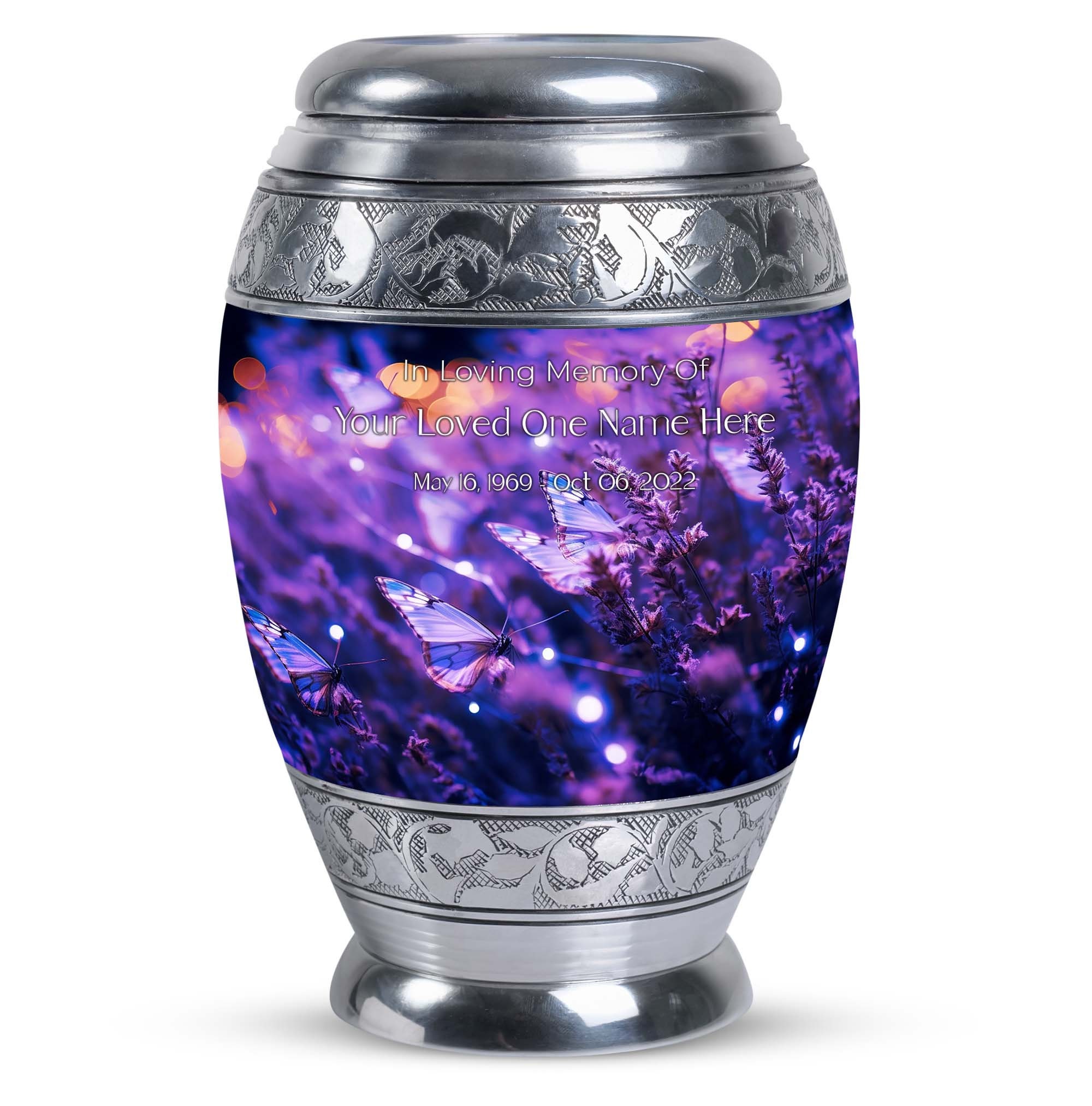 Angel Wings Urn - Purple Loving Heart Cremation Urn - Adult Engraved Silver Heart Urn - Funeral & Memorial Urn For Human Ashes Upto 200 Lbs