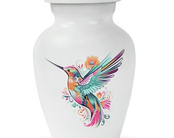 Colorful Hummingbird Adult Urn For Adult Human Ashes Male And Female Large Cremation Upto 200 Cubic Inches Burial And Funeral Urn For Ashes