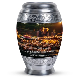 Midnight Grace Silver & Black Engraved Cremation Urns For Adults Upto 200 Cubic Inches Memorial Keepsakes For Ashes