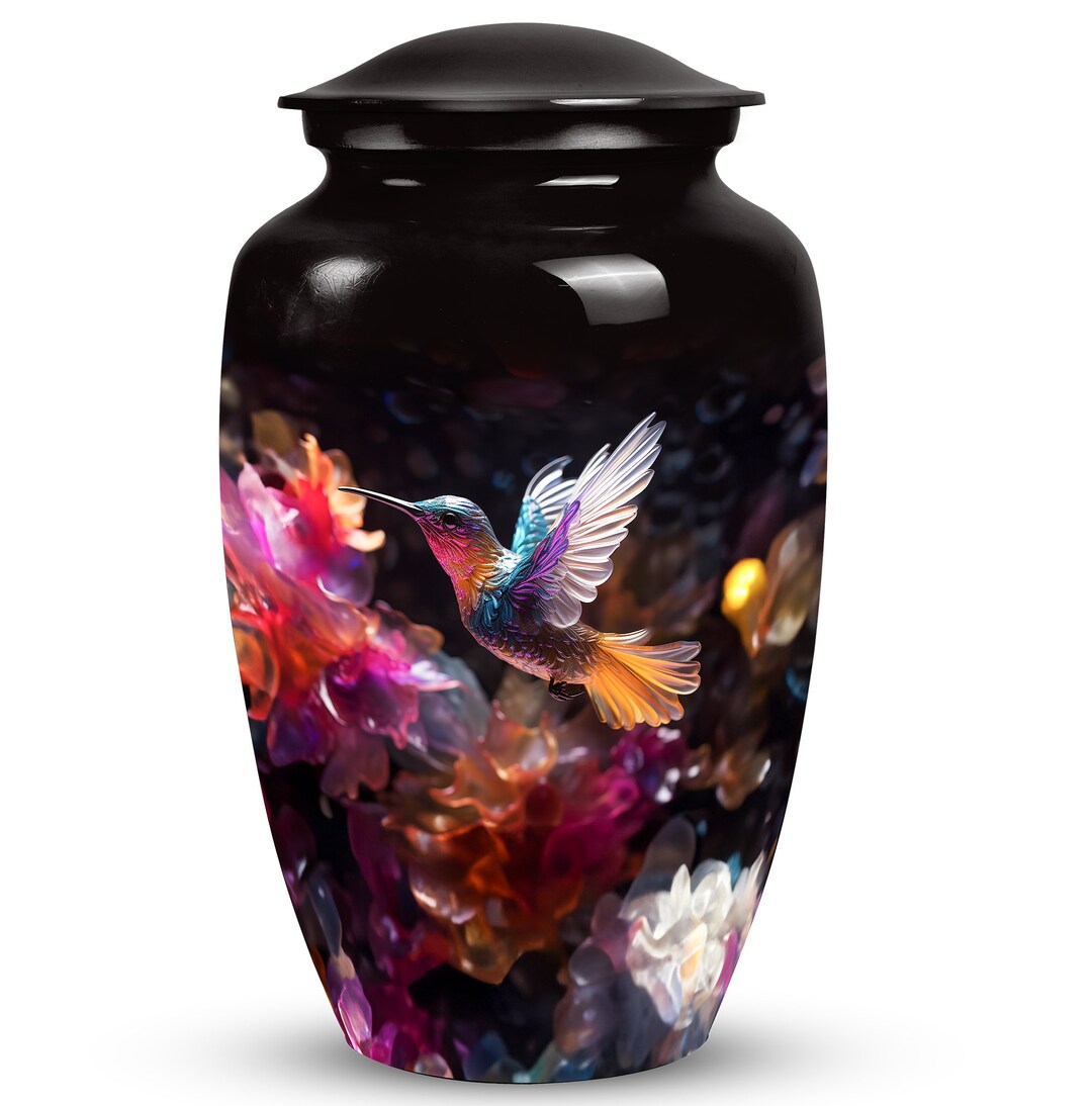Elegant Black and Multicolor Hummingbird Cremation Urns for Adult Ashes ...