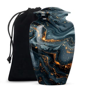 Midnight Galaxy Cremation Urn for Ashes, Black Gold Memorial Urn, Marble Style Urn for Human Ashes, Adult Funeral Urn, Unique Keepsake