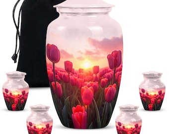 Sunset Tulip Field Blossoming Tulip Garden with Sunset Hues Urns For Mom Ashes Upto 200 Cubic Inches Urns For Human Ashes Adult For Burial