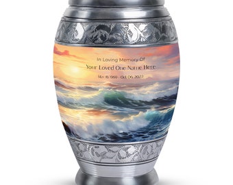 Handcrafted Ocean Sunset Cremation Urns For Women Upto 200 Cubic Inches Adult Urns For Human Ashes Men