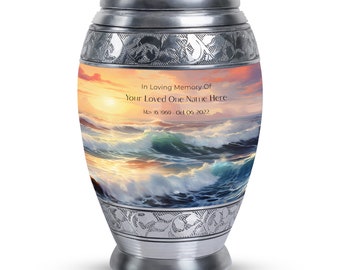 Handcrafted Ocean Sunset Cremation Urns For Women Upto 200 Cubic Inches Adult Urns For Human Ashes Men