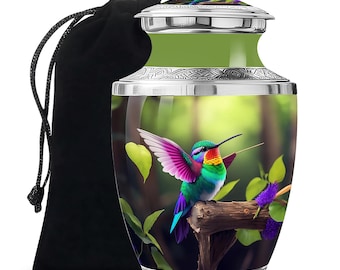 Handcrafted Hummingbird Nature-Inspired Cremation Urn with Colorful Bird Upto 200 Cubic Inches Urns For Human Ashes Adult Female