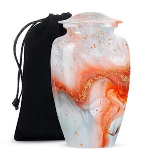 Elegant Orange and White Sunset Urn for Human Ashes Cremation Urns For Adult Ashes Women Upto 200 Cubic Inches Decorative Memorial Urn