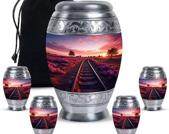 Twilight Serenity Railroad Cremation Urn – Adult Female Memorial with Velvet Bag, Capacity Up to 200 Cubic Inches, Serene Sunset Farewell