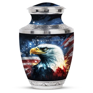 Handcrafted Patriotic Eagle Cremation Urn Upto 200 Cubic Inches American Pride Bald Eagle Urns For Human Ashes Adult