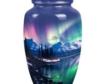 Majestic Northern Lights Memorial Urn - A Tribute to Serenity Engrave Celestial Skies Keepsake Urn Upto 200 Cubic Inches Urns for Adults