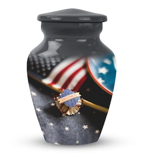 Handmade Patriotic Cremation Dark Urn Upto 200 Cubic Inches American Flag Funeral Urn For Human Ashes Adult Male And Female Burial Keepsake