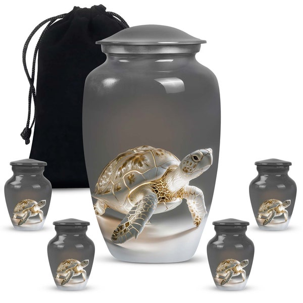 Graceful Journey Turtle Cremation funeral Urn - Gentle Gray Oceanic Memorial Urn Upto 200 Cubic Inches Decorative Urns For Human Adult Ashes