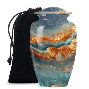 Handmade Blue and Gold Swirl Cremation Urn for Ashes Upto 200 Cubic Inches Cremation Keepsakes For Ashes Personalized Urns For Dad Ashes