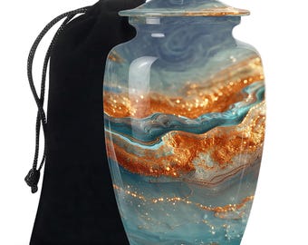 Urna azul hecha a mano - Urna abstracta personalizada, urnas funerarias para cenizas humanas, urna conmemorativa, urna grande para cenizas de hombre adulto, urna funeraria