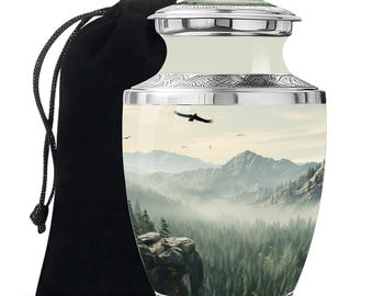 Handcrafted Mountain Landscape Cremation Urns For Adult Women And Men Upto 200 Cubic Inches White Small Urns For Human Ashes Keepsake