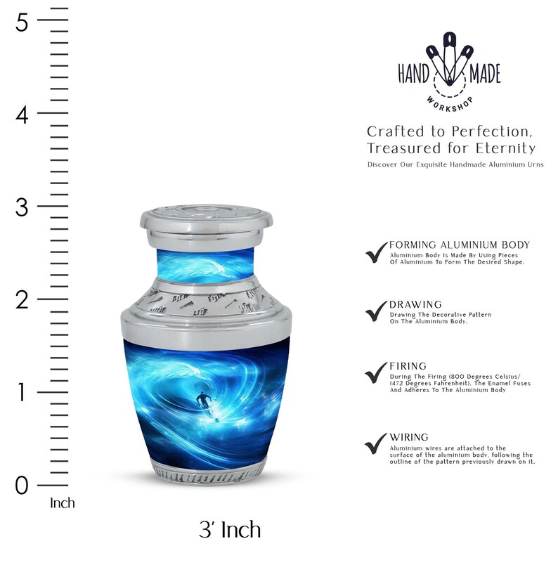 Engraved Ocean Wave Surfer Funeral Urn for Human Ashes Adult Upto 200 ...
