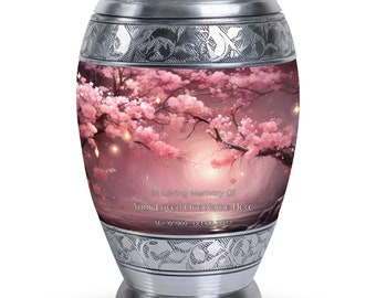 Handmade Pink Floral Spring Cremation Urn For Human Ashes Upto 200 Cubic Inches Personalized Urns For Adult Male Dad And Female Mom