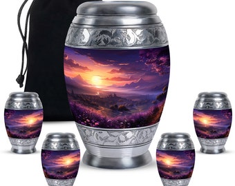 Mountain Evening Glow Sunset Keepsake Urn For Human Ashes With Velvet Pouch Upto 200 Cubic Inches Nature Inspired Lavender Twilight Urns