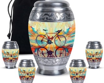 Sunset Cycling Multicolor Design Small Urn For Ashes Adult Male Upto 200 Cubic Inches Male Memorial Urn Rainbow Vibrant Color Cyclist Urn