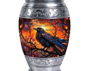 Artistic Raven Sunset Bird Cremation Urns For Ashes Adult Female Mom Upto 200 Cubic Inches Raven Silhouette Against Fiery Sunset Large Urns