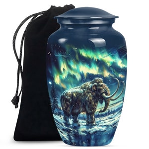 Handcrafted Blue Mammoth Urn for Ashes Northern Lights Design Cremation Urns For Human Ashes Upto 200 Cubic Inches Aurora Borealis Urns