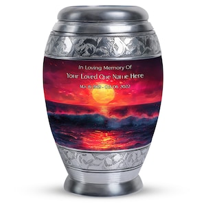 Handcrafted Oceanic Sunset Cremation Urn Upto 200 Cubic Inches Keepsake Urns For Ashes Small Tranquil Waters Memorial Ashes Urns