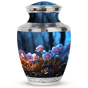 Personalize Pink and Blue Flower Cremation Urn Upto 1-200 Cubic Inches Enchanted Floral Urn for Adult Males Blossoming Floral Memorial Urns