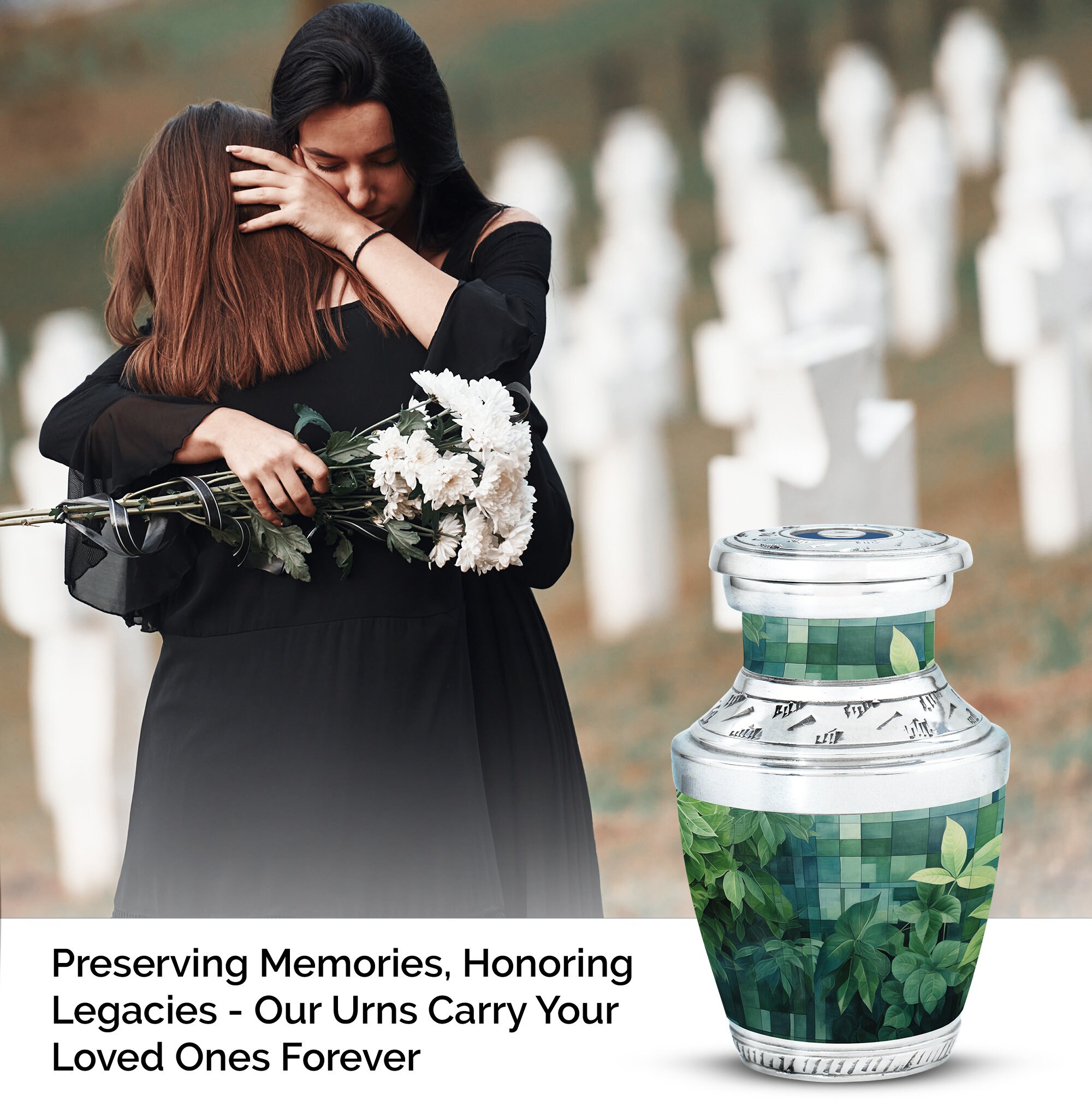 Forest Green Leaf Pattern Burial Urns for Adult Human Ashes Upto 200 ...