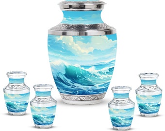 Ocean Waves Nautical Serene Waves Memorial Cremation Urns For Human Ashes Upto 200 Cubic Inches Deep Blue Seaside Serenity Cremation Urn