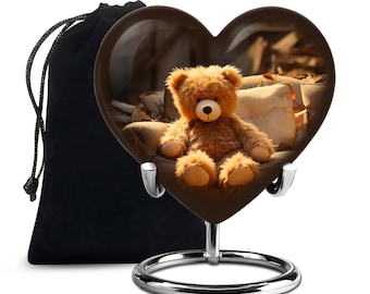Teddy Bear Heart Cremation Urns For Adult Ashes Women Keepsake for Child or Loved One Soft Teddy Brown Burial Urns For Adult Human Ashes
