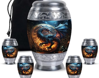 Midnight Sapphire Dragon Large Urns For Human Ashes Adult Male Upto 200 Cubic Inches  Celestial Blue Dragon Funeral Urns For Adult Ashes Men