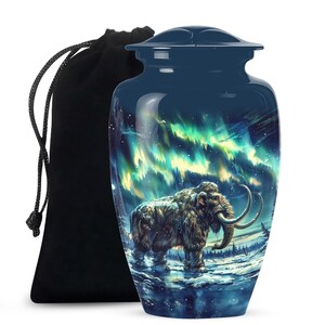 Handcrafted Blue Mammoth Urn for Ashes Northern Lights Design Cremation Urns For Human Ashes Upto 200 Cubic Inches Aurora Borealis Urns