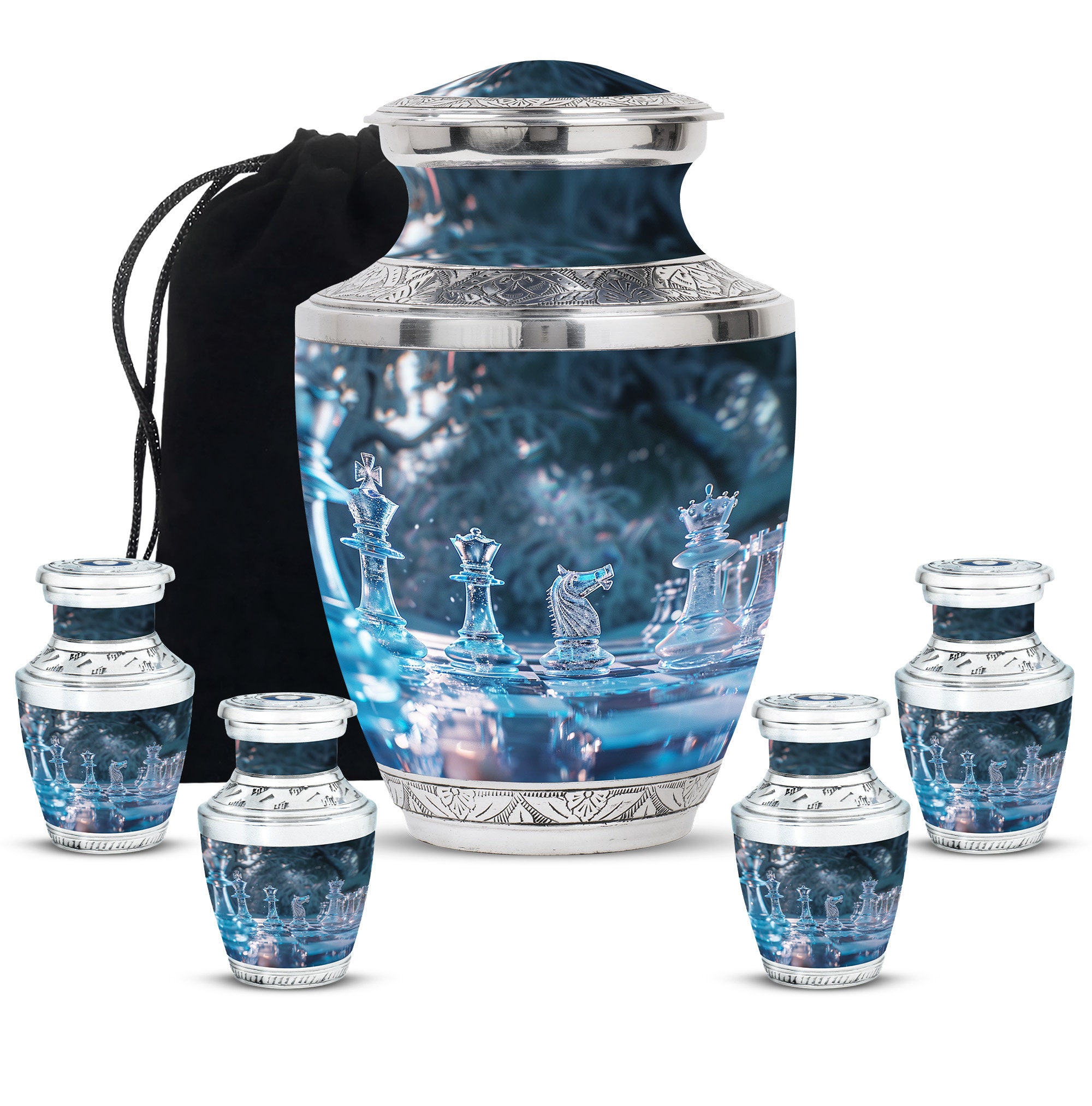 Adult Male Cremation Chess Themed Large Burial Urns For Human Ashes Adult Upto 200 Cubic Inches Funeral Urns For Adult Ashes Women