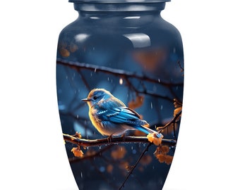 Bluebird Urns For Human Ashes With Golden Leaves Autumn Whisper Decorative Keepsake Urns 1-200 Cubic Inches Adult Urns For Human Ashes Men