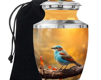 Custom Engraving Cremation Urns Adult Colorful Sparrow Autumn Urn 1-200 Cubic Inches Unique Nature-Inspired Vibrant Bird Funeral Urn