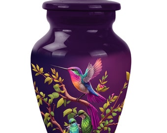 Purple Hummingbird and Floral Adult Cremation Urn – Elegant Keepsake for Up to 200 Cubic Inches, Memorial Ashes Adult Urns For Human Ashes