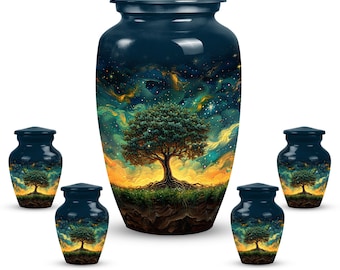 Mystic Tree Galaxy Urn: Enchanted Forest Cremation Urn for Adult Female – Holds Up to 200 Cubic Inches – Celestial Tree of Wisdom Memorial