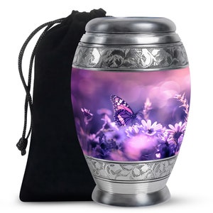 Lavender Butterfly Urn for Ashes - Decorative Memorial Urn - Customizable Floral Butterfly Urn in Purple 200 Cubic Inches Urn For Adult Male