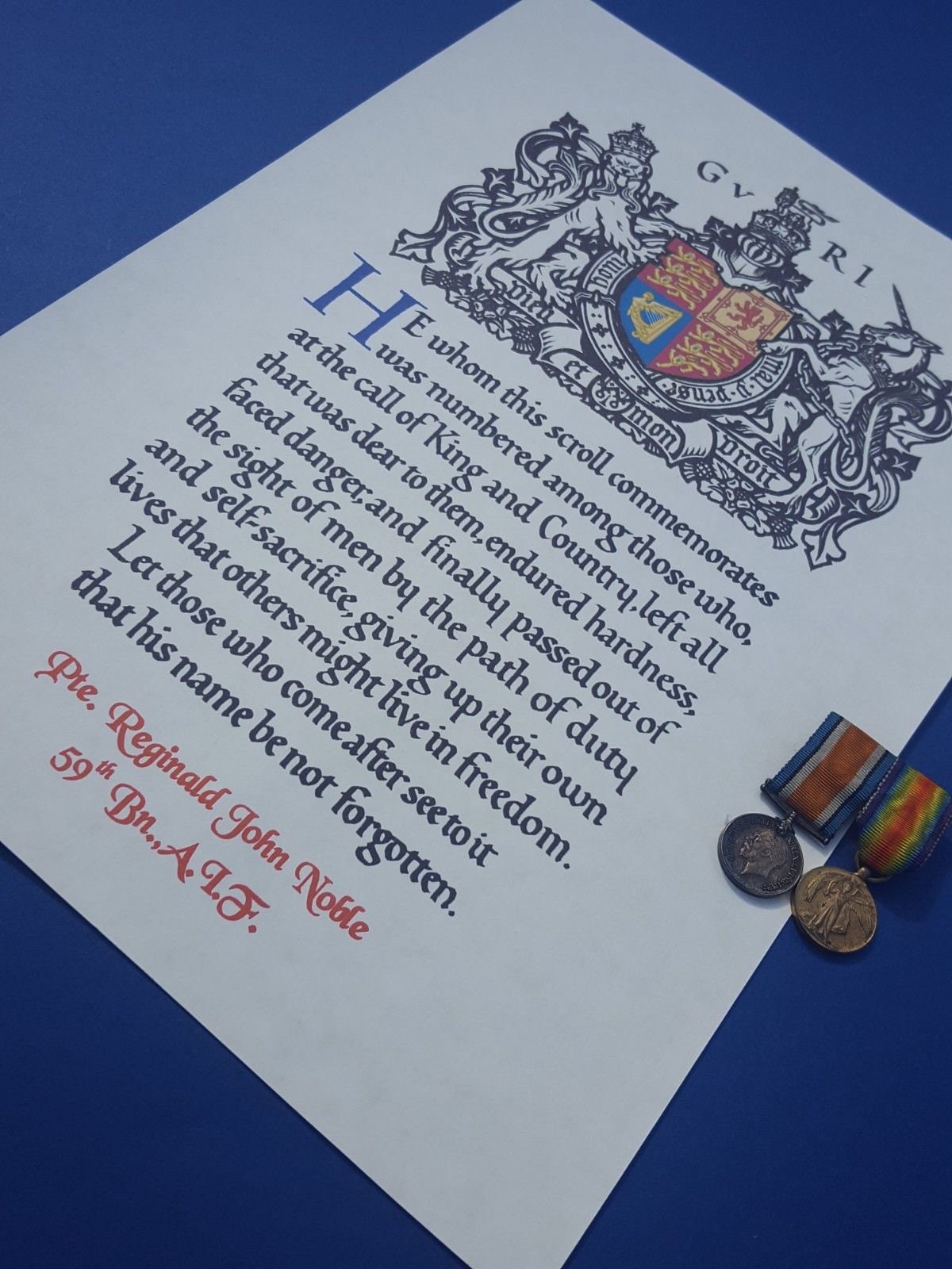 WWI Memorial Scroll with Personalised inscription - Etsy 日本