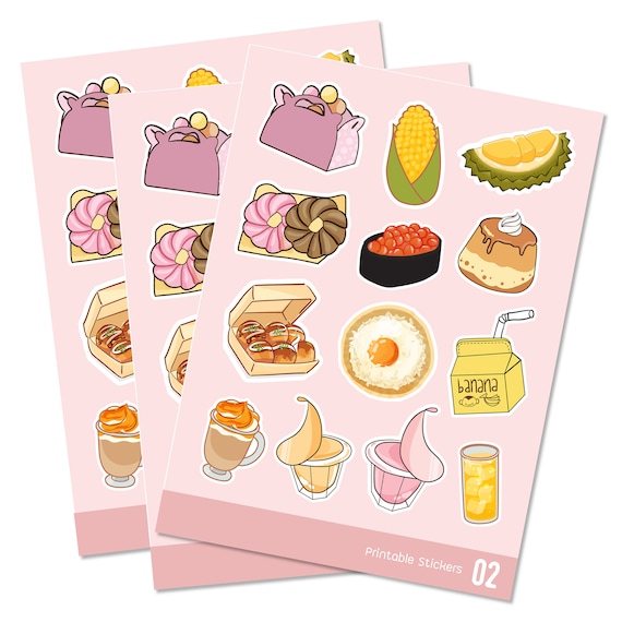 printable stickers cute food design etsy