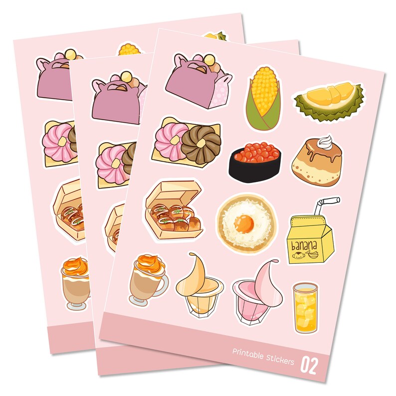 printable stickers cute food design etsy