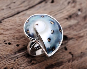 Nautilusschelpring met handgemaakte 925 sterlingzilveren sieraden