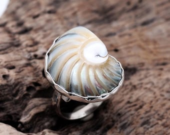 Adjustable Nautilus Shell Sterling Silver Ring – Bali Crafted Spiritual Symbol
